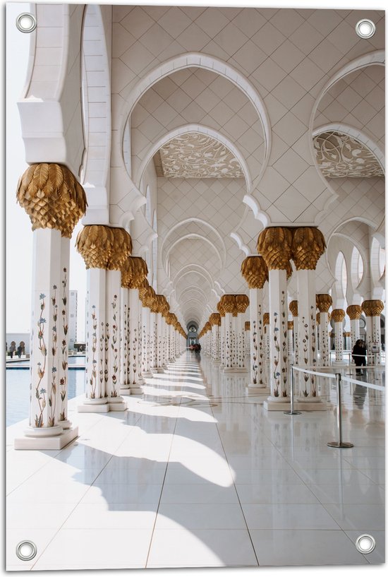 WallClassics - Tuinposter – Mooie Hal van Sjeik Zayed-Moskee - Abu Dhabi - 40x60 cm Foto op Tuinposter (wanddecoratie voor buiten en binnen)
