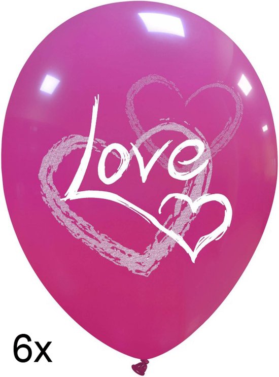 Love (helium) ballonnen fuchsia, 6 st., 30 cm, Valentijn - Liefde