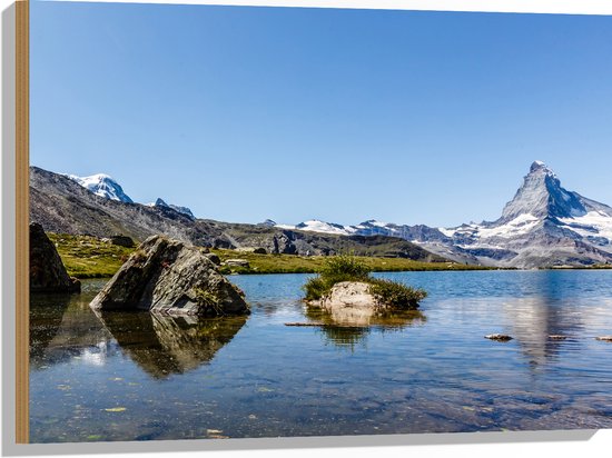 Hout - Rotsen in Bevroren Water in Landschap - 80x60 cm - 9 mm dik - Foto op Hout (Met Ophangsysteem)