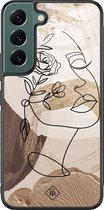 Casimoda® hoesje - Geschikt voor Samsung Galaxy S22+ - Abstract Gezicht Bruin - Luxe Hard Case Zwart - Backcover telefoonhoesje - Bruin/beige