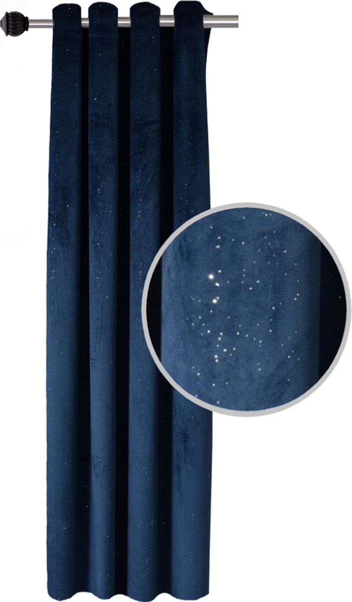 Glow Thuis -Kant en klaar gordijnen - verduisterend - Blauw kleur Curtains met gloed- 140x260cm - hoge kwaliteit fluweel