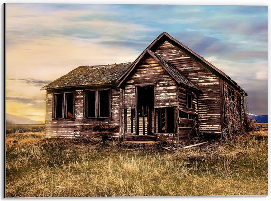 WallClassics - Dibond - Oude Boerderij in het Weiland - 40x30 cm Foto op Aluminium (Met Ophangsysteem)