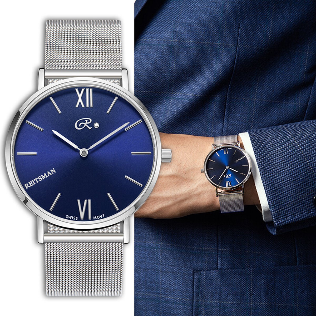 REITSMAN Rijn Staal - Blauw - W00.1915SIME - Horloge - Silver - Mesh - Ø40mm