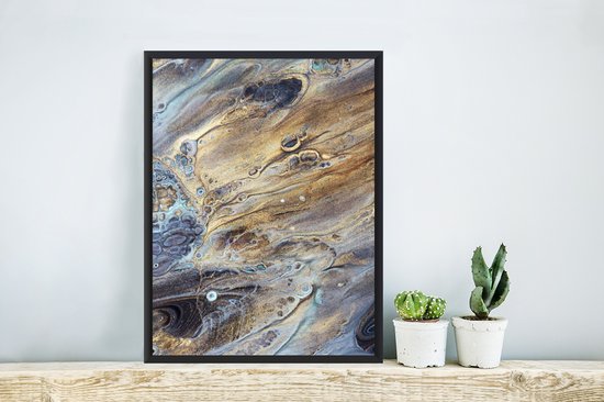 Cadre photo avec affiche - Marbre - Or - Aquarelle - Texture - Aspect marbre - 30x40 cm - Cadre pour affiche