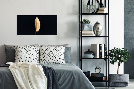 Poster Bladeren - Black and gold - Luxe - Chic - Natuur - 80x40 cm - Kerstversiering - Kerstdecoratie voor binnen - Kerstmis