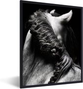 Fotolijst incl. Poster - Paard - Vlechten - Zwart - wit - 60x80 cm - Posterlijst