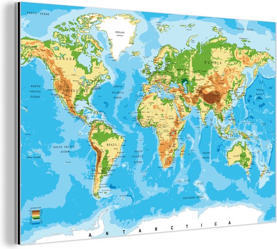 Décoration murale Métal - Aluminium - Wereldkaart - Atlas - Couleurs - 180x120 cm