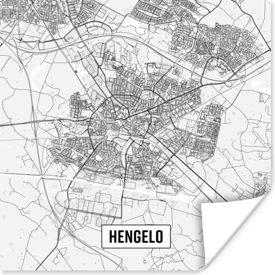 Poster Stadskaart Hengelo - 50x50 cm - Plattegrond