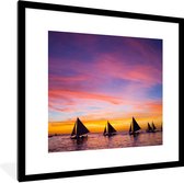 Fotolijst incl. Poster - Zonsondergang met zeilboten bij het strand van Boracay - 40x40 cm - Posterlijst
