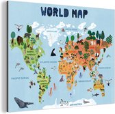Décoration murale Métal - Peinture Aluminium Industrielle - Wereldkaart - Enfants - Animaux - Arbres - 120x90 cm - Dibond - Photo sur aluminium - Décoration murale industrielle - Pour le salon / chambre