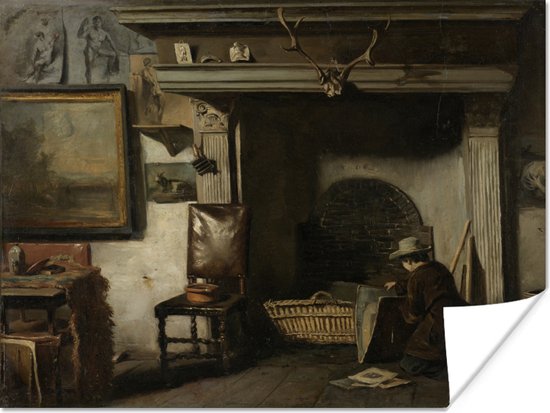 Atelier van de Haarlemse schilder Pieter Frederik van Os - Schilderij van Anton Mauve Poster 40x30 cm - klein - Foto print op Poster (wanddecoratie woonkamer / slaapkamer)