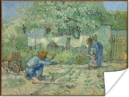 Eerste stappen (naar Millet) - Schilderij van Vincent van Gogh Poster 80x60 cm - Foto print op Poster (wanddecoratie woonkamer / slaapkamer)