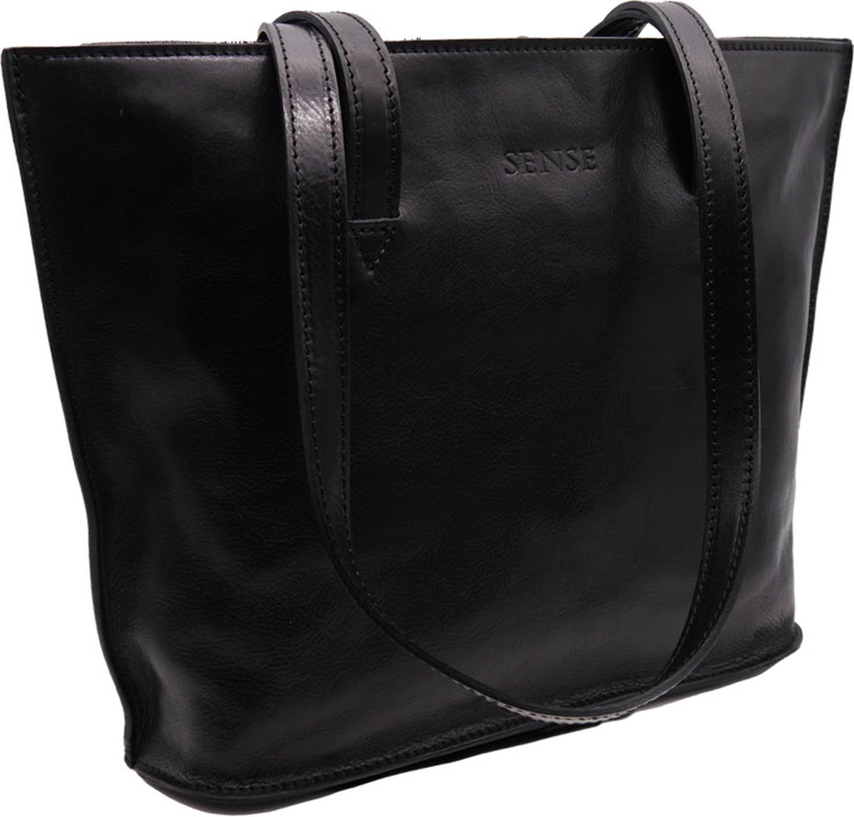 SENSE Donatella Shopper tas Zwart - Leren schoudertas - Italiaanse echte leren handtas - Alledaagse tas- Made in Italy