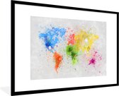 Fotolijst incl. Poster - Wereldkaart - Abstract - Verf - Kinderen - Jongens - Meisjes - 120x80 cm - Posterlijst