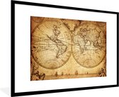 Affiche avec cadre Cartes du monde du Wereldkaart - Antique - Vintage - Cadre photo noir - 120x80 cm - Affiche avec cadre