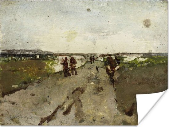 Poster Landschap bij Waalsdorp met soldaten op manoeuvre - Schilderij van George Hendrik Breitner - 40x30 cm