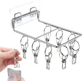 NUYYR Droogrek voor kleding, wasluchters hanger, druppelhangende airer, roestvrijstalen rechthoekige hanger 8 clips Sock, ondergoed, handdoeken, bh's, babykleding, handschoenen, zilver