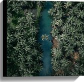 WallClassics - Canvas - Rivier door een Regenwoud - 40x40 cm Foto op Canvas Schilderij (Wanddecoratie op Canvas)