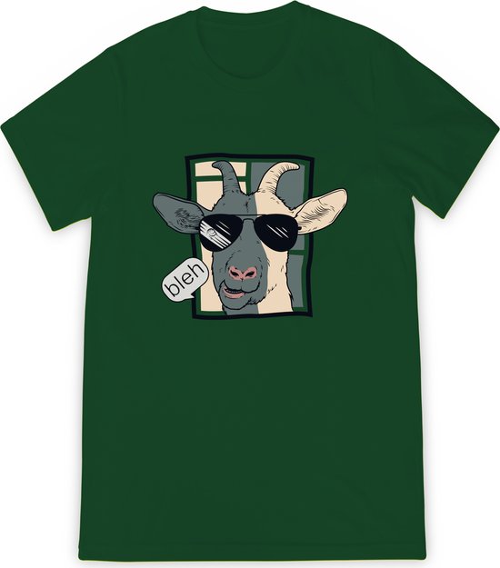 T Shirt Jongens - T Shirt Meisjes - Grappige Cartoon Geit Bleh - Groen - Maat 152