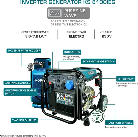 Générateur à essence-gaz de type inverter KS 8100iEG