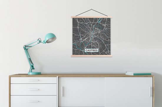 Porte-affiche avec affiche - Affiche scolaire - Castres - France - Plan de la ville - Carte - Plan d'étage - 60x60 cm - Lattes vierges