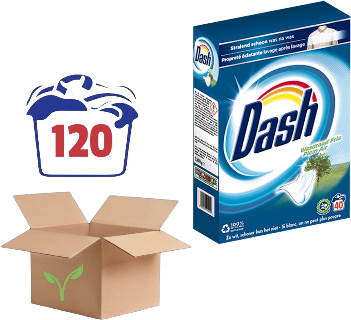 Dash Waspoeder - Wasdraad Fris - Witte Was - Voordeelverpakking - 120 Wasbeurten (3 x 40)