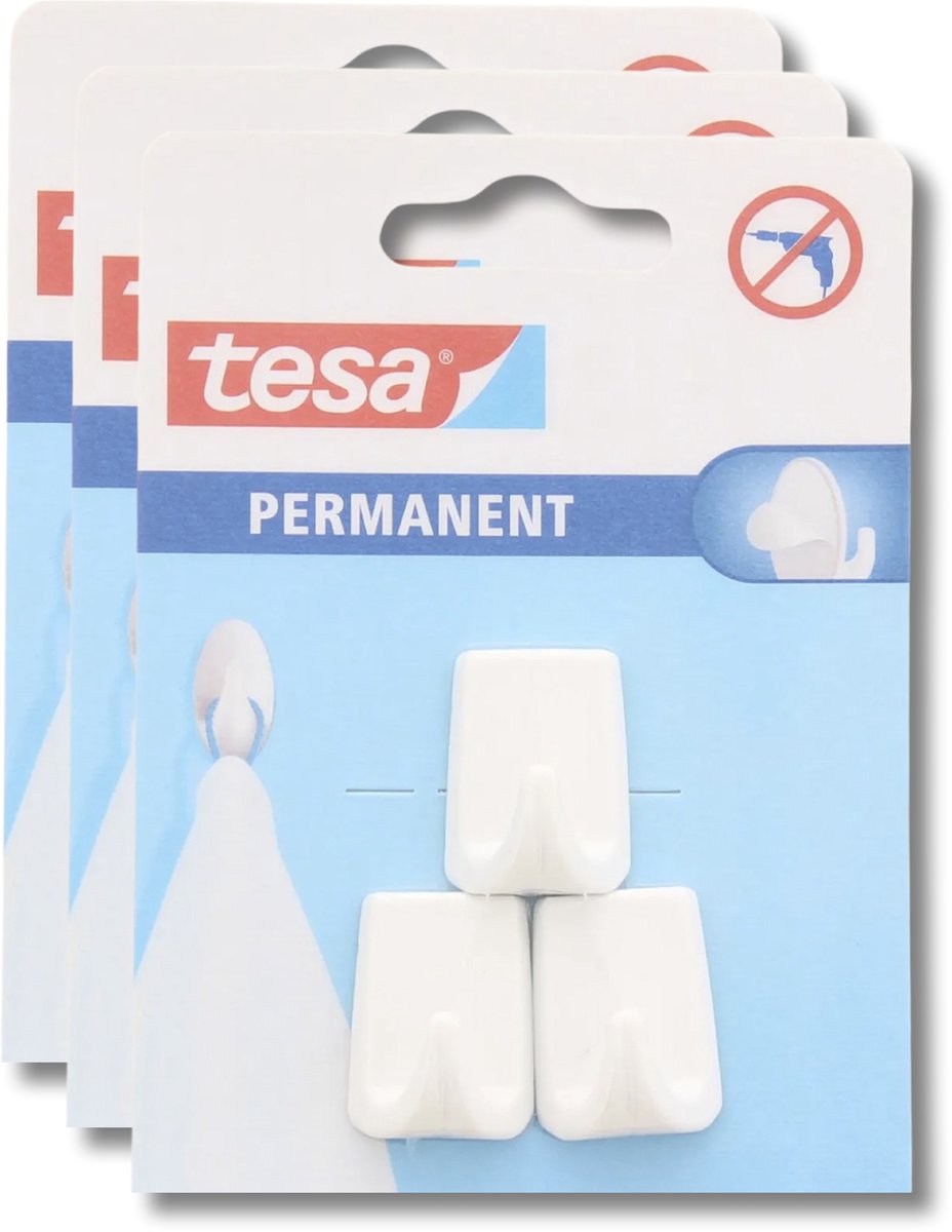 3x3 tesa permanent -ophanghaken- - wit - 2 x 3 cm - zelfklevend