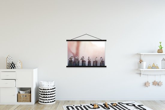 Porte-affiche avec affiche - Affiche scolaire - Vogels - Moineaux - Poteaux - Bois - 90x60 cm - Lattes noires