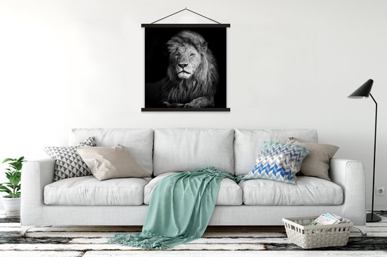 Porte-affiche avec affiche - Affiche scolaire - Animaux sauvages - Lion - noir - Wit - 90x90 cm - Lattes noires