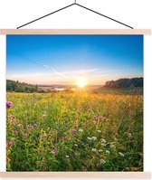 Porte-affiche avec affiche - Affiche scolaire - Soleil - Herbe - Fleurs - 120x120 cm - lattes vierges