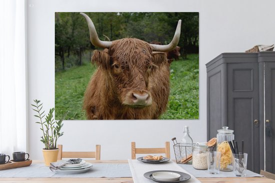 Tableau sur toile Highlander écossais - Animaux - Herbe - 160x120 cm - Décoration murale XXL