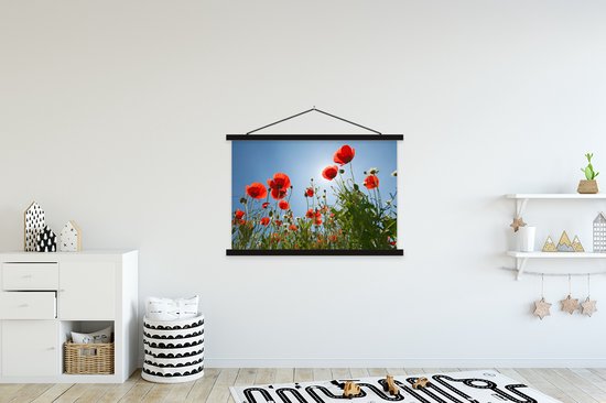 Soleil éclatant sur un certain nombre de coquelicots en Espagne affiche scolaire lattes plates noir 150x100 cm - Tirage photo sur affiche textielposter (décoration murale salon / chambre)