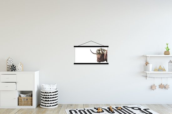 Porte-affiche avec affiche - Affiche scolaire - Highlander écossais - Animaux - Fleurs - 60x30 cm - Lattes noires
