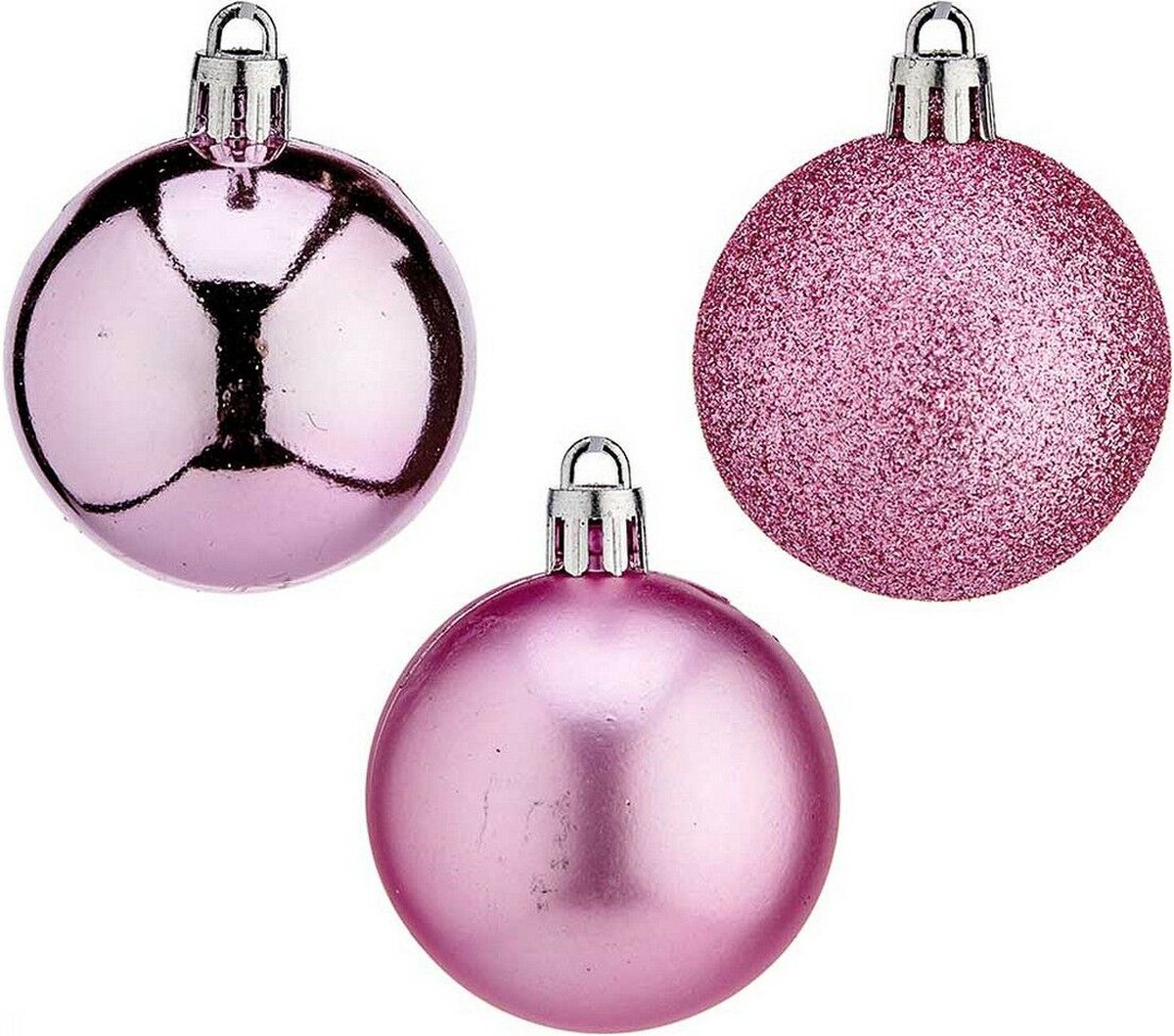 Set van 24 roze plastic kerstballen van 5 cm diameter, van het merk Krist+.