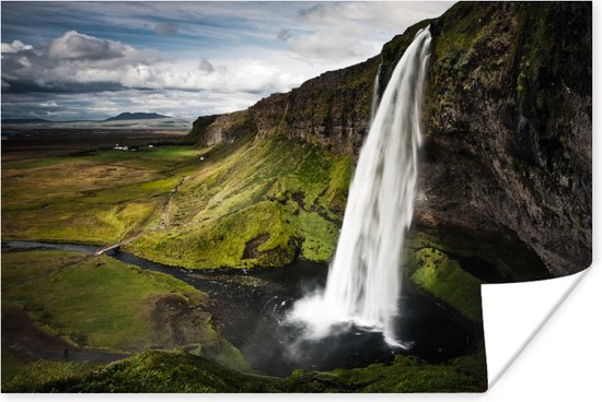 Seljalandsfoss waterval Poster 90x60 cm - Foto print op Poster (wanddecoratie)