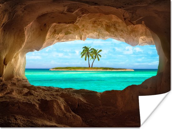 Paradijs in het Caribisch gebied Poster 120x90 cm - Foto print op Poster (wanddecoratie woonkamer / slaapkamer) / Zeeën en meren Poster / Zee en Strand