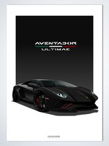 Lamborghini Aventador Ultimae Zwart Poster - Autoposter 70 x 50 cm | Kinderkamer | Slaapkamer | Kantoor