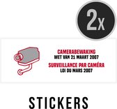 Pictogram/ sticker | Camerabewaking Wetgeving 21 maart 2007 | 14 x 4 cm | 2 talen | Beveiliging | Législation sur la surveillance par caméra Mars 2007 | CCTV | NL - FR | Witte folie | Raamsticker | 2 stuks
