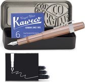 Kaweco - Cadeauset - 4delig - Kaweco AL SPORT Fountain Pen ROSE vulpen - Medium - Nostalgic Octagonal Clip Chrome - Zwart Vintage blikje - Doosje Royal Blue - Doosje zwarte Vullingen