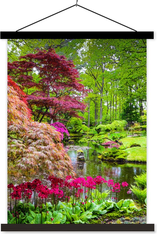 Posterhanger incl. Poster - Schoolplaat - Bomen - bloemen - Japans - Natuur - Water - 60x80 cm - Zwarte latten