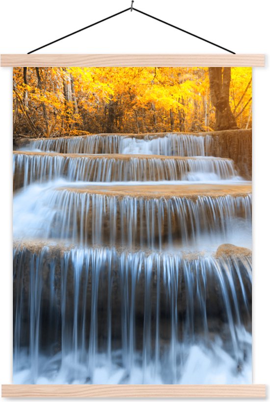 Posterhanger incl. Poster - Schoolplaat - Waterval - Natuur - Bomen - Herfst - Landschap - 60x80 cm - Blanke latten