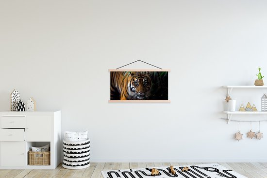Porte-affiche avec affiche - Affiche scolaire - Tigre - Feuilles - Jungle - Animaux - Sauvage - 90x45 cm - Lattes transparentes