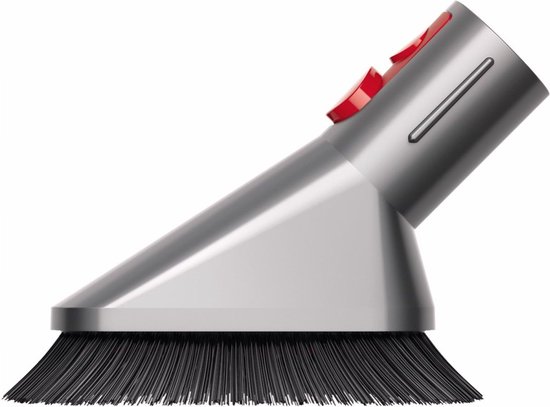 Grijze opzetborstel met rode knoppen, geschikt voor Dyson stofzuigers.