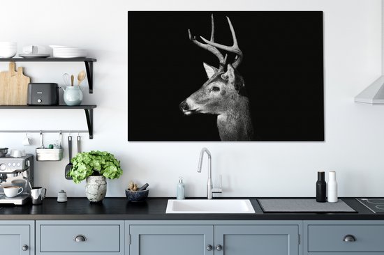 Tableau Zwart Portrait d'un cerf 140x90 cm - Tirage photo sur toile (Décoration murale salon / chambre) / Peintures sur toile animaux sauvages