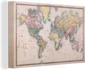 Canvas Wereldkaart - 30x20 - Wanddecoratie Wereldkaart - Vintage - Wereld - Kinderen - Jongens - Meisjes