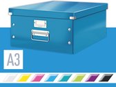 Leitz  WOW Click & Store Grote Kartonnen Opbergdoos Met Deksel voor A3 Formaten - 36.9 x 48.2 CM (BxD) - Ideaal voor Kantoor en Thuiswerken/Thuiswerkplek - Blauw