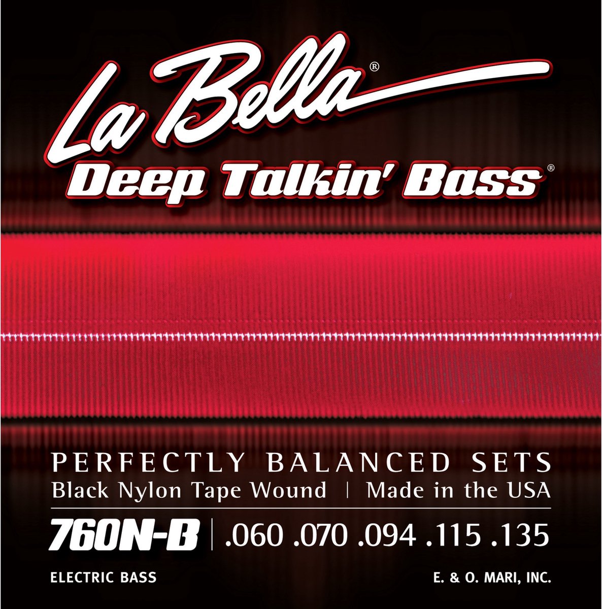 La Bella 760N-B Black Nylon Bass Saiten 60-135 - Snarenset voor 5-string basgitaar