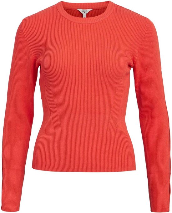 Object Objlasia L/s Knit Pullover Tops & T-shirts Dames - Shirt - Rood - Maat XL