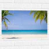 Muursticker - Palmbladeren op Tropisch Strand - 60x40 cm Foto op Muursticker