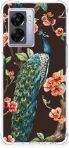 Smartphone hoesje OPPO A77 5G | A57 5G Beschermhoesje met transparante rand Pauw met Bloemen